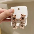 New Design Cute Flocking Plush Rabbit Stud Earrings for Women Korean Fashion Brown Animal Bear Earring Jewelry Party Girls .