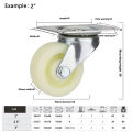 2" 4PC Universal Swivel Casters Furniture Wheel Castor White PP Nylon Dual Roller Wheel For Platform Trolley Chair Fixed Swivel-MHN. 