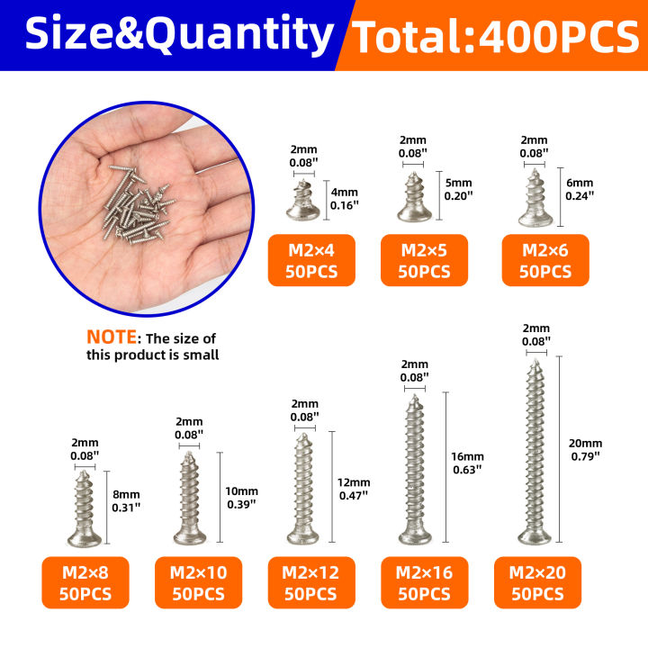 400pcs%20Flat%20Head%20Wood%20screws%20Assortment%20kit%20Phillips%20Tips%20screw%20set%20M2x4mm-20mm%20Self-tapping%20Screws%20Wood%20Screw%20-%20Image%202