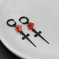 Punk Black Sakura Blade Earrings Gothic Cherry Blossom Sword Pendant Small Hoop Earrings Japanese Jewelry.