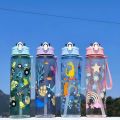 750ml Dinosaur Water Bottle For Kids Water Sippy Cup With Silicone Straw Leakproof Plastic Water Bottles Summer Kids Water Cup.