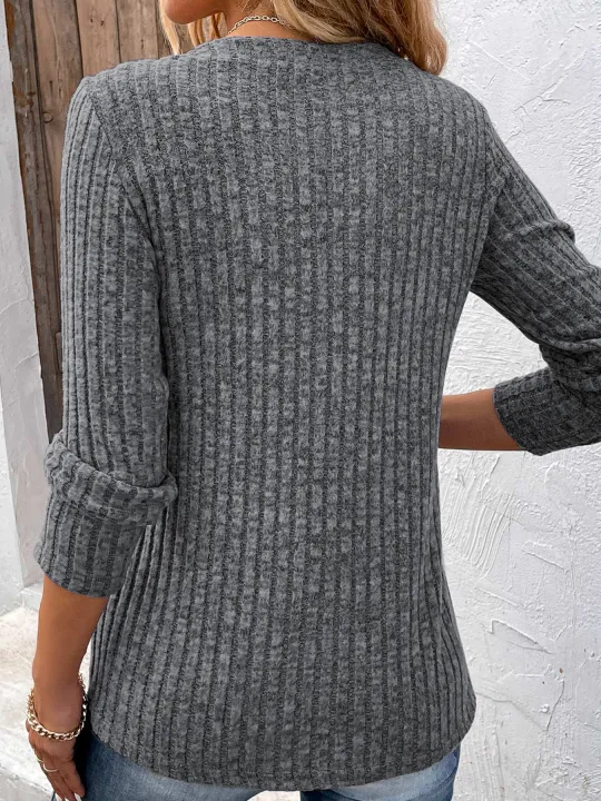 Women's%20Fashionable%20V-neck%20Button%20Up%20Top%20With%20Pit%20Stripes%20-%20Image%202