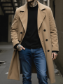 New Autumn/Winter Thickened Double-Breasted Woolen Blend Jacket Plush Lined Windproof Business Casual Urban Commute Warmth.