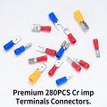 280 Pcs Electrical Cable Connectors Assorted, Insulated Wire Cable Crimp U-Type Fork Spade Butt Ring Connector Assortment Kit. 