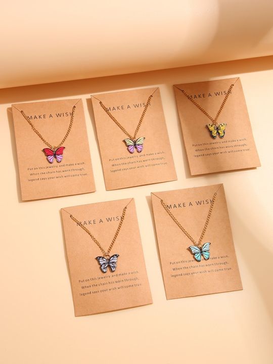 5Pcs Fashion Women Necklace Korea Style New Butterfly Pendant Necklace