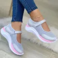 Round Head Knitted Women's Thick Sole Single Shoes Women's Large Size 36-43 Grid Casual Women's Shoes Sneakers Women. 