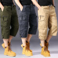 Summer pure cotton cropped shorts for men and young people, straight leg sports camouflage casual workwear shorts, loose and thi. 