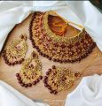 Traditional Wedding/Party Bridal Choker Necklace Earrings And Tikli Jewellery Set - Necklace - Necklace For Girls. 