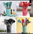 12Pcs Silicone Cooking Utensils Set Wooden Handle Kitchen Cooking Tool Non-stick Cookware Spatula Shovel Egg Kitchenware Beaters. 