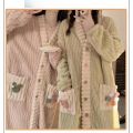 1pcs Coral Velvet Rainbow Flower Bathrobe 2025 New Winter Loose Warm Cute Long Sweet Cardigan Home Wear Pajamas.