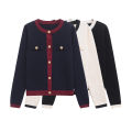 Autumn Women's Wear Gold breasted Long Sleeve Black and White Round Neck Knitted Cardigan Sweater Coat 1822/106. 