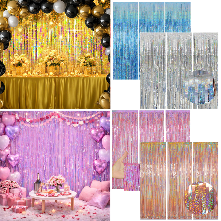 1/2/3Pack Glitter Party Backdrop Metallic Foil Tinsel Fringe Curtain Birthday Wedding Graduations Decoration Anniversary Photo.