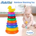 Baby Rainbow Tower Stacking Circle Fun Duck Ring Puzzle Game Pyramid Kid Toddler Color Cognition Early Educational Toy Gifts. 