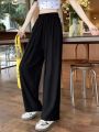 Plus size Women Ankle-Length Wide Leg Pants Casual Summer Solid Elastic Waist Loose Ice Silk Pants Spring Summer Female Trousers.