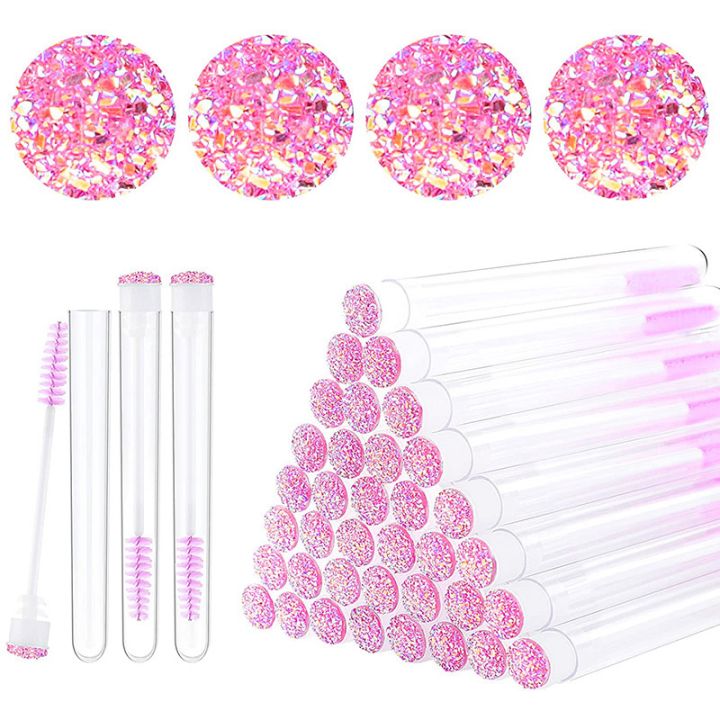 50Pcs Eyelash Brush Tube Disposable Mascara Wands Tube Reusable Lash Spoolies Brush Dust-proof Cleaner Storage Tubes