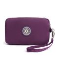 Solid Color Coin Purse Women Handbag Small Wallet Wrinkle Fabric Phone Purse Three Zippers Portable Make Up Bag. 