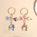 Cute Mushroom House Flower Enamel Keychain Colorful Fairy Tale Key Chains For Women Girls Souvenir Making DIY Jewelry Findings. 