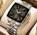 Men Luxury Quartz Watch Day Date Stainless Steel Chain  Wrist Watch for Men. 