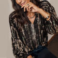Plus Size Women's Shirt, Stripesd Printed V-Neck Long-Sleeved Top, Casual Resort Style Shirt, Soft Fabric, Loose Cutting.