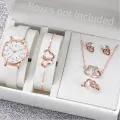 6PCS/Set Women's Quartz Watch Fashion Arabic Dial Leather Band Quartz Watch Jewelry Set（Without Box）. 