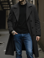 New Autumn/Winter Thickened Double-Breasted Woolen Blend Jacket Plush Lined Windproof Business Casual Urban Commute Warmth.