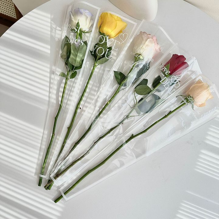 50pcspcs LOVE Transparent Rose Packaging Bags Flower Bouquet Plastic Bag Bouquet Wrapping Paper One Straight Bag Flower Packagin