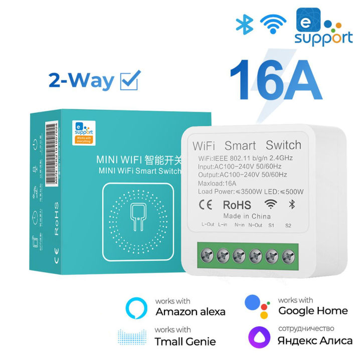 Mini Wifi Smart Switch Light 16A 2 Way Module On Off Breaker Wireless Remote Voice Timer Timing App for Google Home Alexa