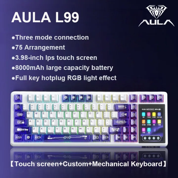 AULA L99 Intelligent Screen Mechanical Keyboard Bluetooth Wireless Tri ...