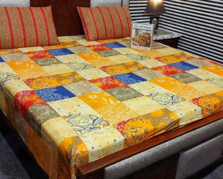 3Pcs Bedsheet Set King Size- 100% Pure Cotton Bedsheet Double Bed King- Printed Design Bedsheet Sets with two Pillow Covers