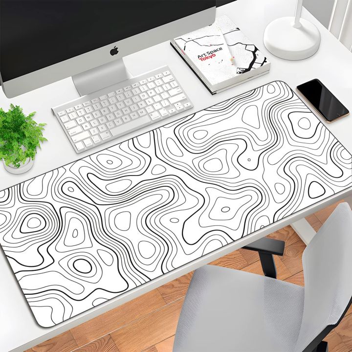 Black and White Mouse Pad Topographic Contour Large Mousepad Xxl Gaming Accessories Overlock Mouse Mat Computer  Desk Mat