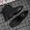 Men's high top boots four season outdoor work shoes anti slip and comfortable yellow boots fashion British casual leather boots. 
