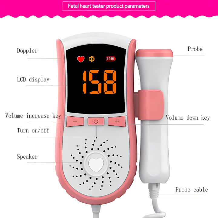 Portable Fetal Doppler Baby Monitor Fetal Heart Rate Monitor For ...