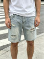 Men Pants Jeans Clothing Denim Trousers Shorts Men's Light Wash Ripped Distressed Casual Denim Shorts. 