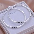 Charms fine 925 Sterling Silver 5CM circle hoop Earrings for Women fashion Pretty wedding party Jewelry Holiday gifts. 