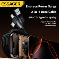 Essager PD 2 in 1 USB A Cable 90 Degree Angle Type C/Lightning Fast Charging Cable For iPhone 16 15 14Pro Max iPad .