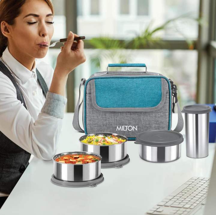 MILTON%20Daily%20Meal%20Lunch%20Box%20with%20Unisex%20Bag,%203%20Stainless%20Steel%20Containers%20300%20ml%20Each%20&%20Tumbler%20400%20ml,%20Leak-Proof%20Tiffin%20for%20Office,%20College,%20Picnic%20-%20Image%207