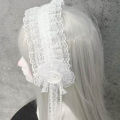 Gothic Lolita Lace Headband with Rose Flower Pearl Tassel Black White Frilled Headdress for Women Cosplay Party Hair Accessories.