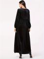 Plus Size Women's Velvet Maxi Dress Long Sleeve Round Neck High Waist Loose Casual Modest Long Dress. 