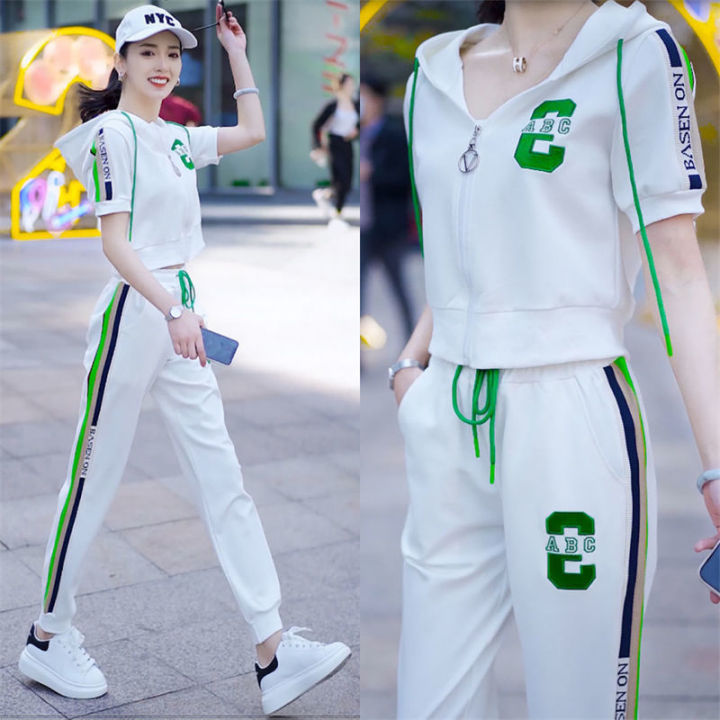 Women's%20Fashion%20Suit%20Spring%20Summer%20New%20Zipper%20Hooded%20Short%20Sleeve%20Coat%20Casual%20Crop%20Tops%20Pants%202%20Two%20Piece%20Set%20For%20Women%20Clothing%20-%20Image%208