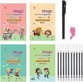 Sank Magic Book //Magic Practice Copybook Set 4 Books, Magic Pen & 10 Ink Refills  with1Grip Writing Handwriting  // Math Book, Drawing Book, Alphabet, and Number learning books for kids // pre-school learning book /Sank practice copybook magic book. 