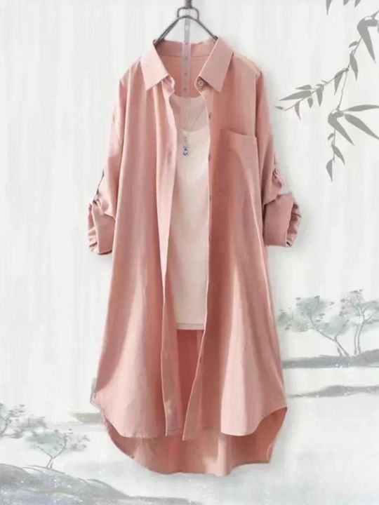 Plus%20Size%20Women%20Breathable%20Blouse%20Korean%20Shirt%20New%20Popular%20Loose%20Casual%20Fashion%20Simple%20Solid%20Female%20Long%20Sleeved%20Top%20Of%20Clothing%20-%20Image%206