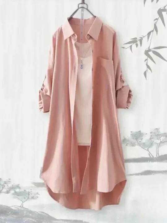 Plus%20Size%20Women%20Breathable%20Blouse%20Korean%20Shirt%20New%20Popular%20Loose%20Casual%20Fashion%20Simple%20Solid%20Female%20Long%20Sleeved%20Top%20Of%20Clothing%20-%20Image%206
