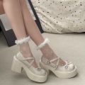 Women's Spring Round Toe Pumps Chunky Heel Mary Janes Shoes Platform Shoes for Women Dress Students Women's Lolita Heeled Shoes. 