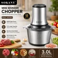 Sokany Meat Grinder Chopper LB-7005A Stainless Steel Electric 2 Speeds 3L Jar 220-240V-50/60Hz 800W.