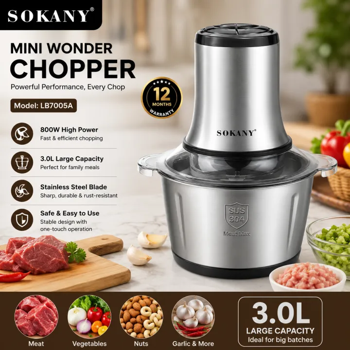 Sokany%20Meat%20Grinder%20Chopper%20LB-7005A%20Stainless%20Steel%20Electric%202%20Speeds%203L%20Jar%20220-240V-50/60Hz%20800W%20-%20Image%202