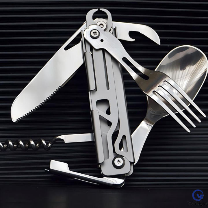 1 pc 6 in 1 Multifunctional Cutlery Set Outdoor Tableware Camping Portable Meal Knife Fork Spoon Bottle Outdoor Camping Cookware