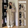 Leopard Hooded Pajamas Animal Kigurumi Unicorn Adult Onesies for Women Winter Sleepwear Flannel Pochets Overall Sets Slippers. 