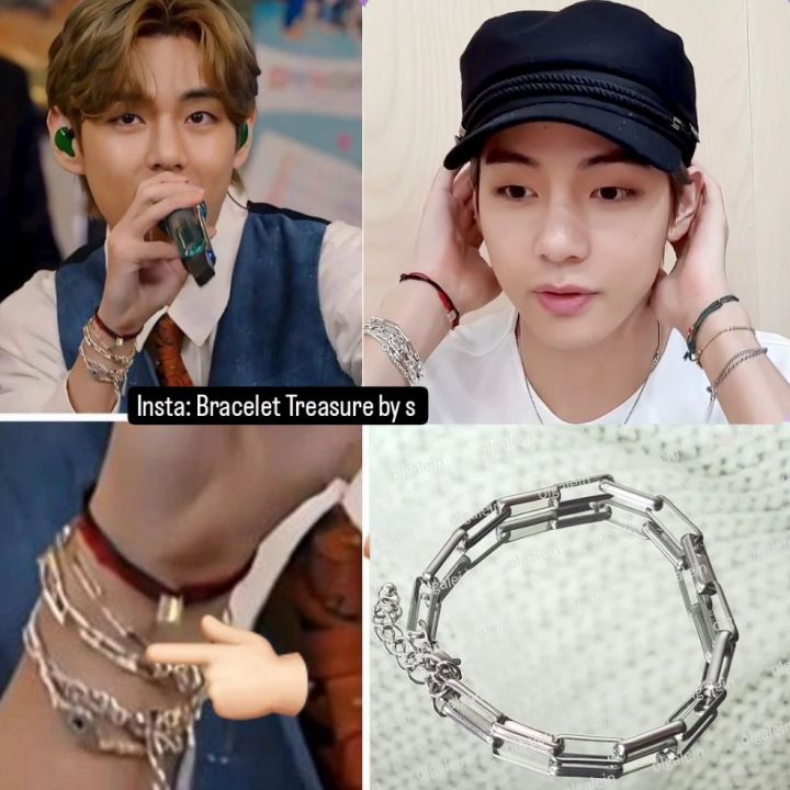 kpop bangtan Taehyung (V of BTS) wearing Same chain Bracelet Accessories