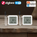 Tuya WiFi Zigbee Temperature Humidity Meter with External Probe Sensor Digital LCD Screen Thermometer for Fish Tank Freezer.