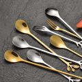 6PCS Creative Personality Stainless Steel Gold Spoons Tree Leaf Spoon Coffee Spoon Tea Spoon Home Restaurant Dessert Cutlery Set. 